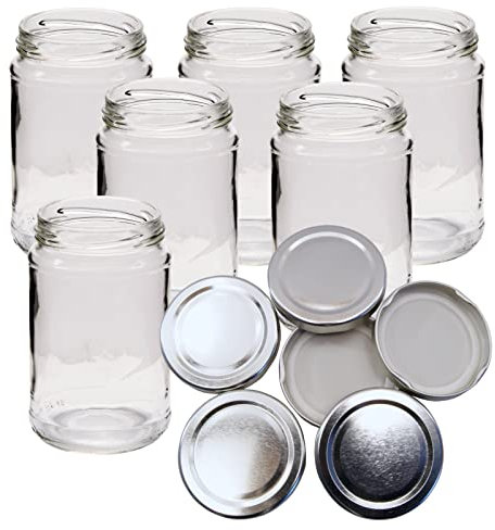 Jam Jars - Pack of 6 x 1lb / 380ml Capacity - with Silver Twist Off Lids - (Choice of Lid Colours)