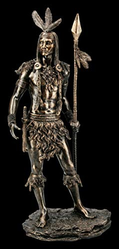Indianer Krieger Figur - Krieger mit Speer | Dekofigur, Dekoartikel, Westerndeko, Skulptur, Statue, Bronzeoptik, H 48 cm