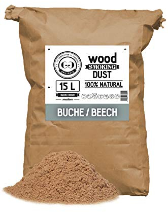 GRILLGOLD Räuchermehl Wood Smoking Dust. Zum räuchen und kalträuchern von Fisch, Fleisch und Gemüse auch für BBQ und Grill geeignet. In Papier-Sack befüllt mit 15L Liter Buche