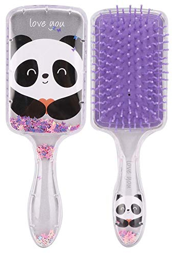 Paddle Detangle Haarbürste, Kinder, Cartoon, Pailletten, Gasbag, Kopf, Skala, Massage, Kamm für rechts, lang, dick, lockig, Naturhaar (violett)