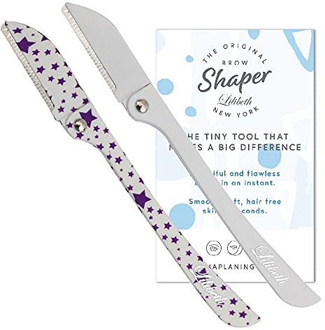 Lilibeth Brow Shaper - Dermaplaning Blades for Face - Face Shaver for Women - Dermaplaning Tool for Women - Pack of 2 Derma Blades (Purple Stars, White)