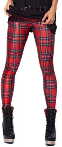 Fioeyr Damen Leggings mit Stretch-Druck, volle Länge, elastische Leggings, Strumpfhose, Workout, Fitnessstudio, Yoga, dehnbare Hose, Rote Plaids, One size