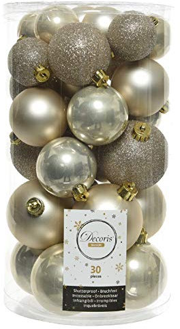 ETC 30er Set Kugelmix PVC mit Weihnachtskugeln Baumschmuck bruchfester Christbaumschmuck (Perle)