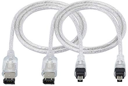 FireWire 400 Lot de 2 câbles adaptateurs transparents IEEE 1394 6 broches vers 4 broches mâle vers mâle DV pour appareil photo numérique et caméscope