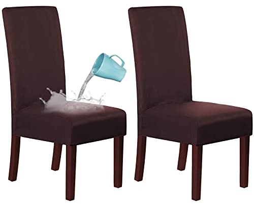 JHLD Stretch Stuhlhussen, Wildleder Stuhlbezug Waschbar Stuhlhusse Beschützer Stuhlhussen Für Esszimmer,Wohnzimmer-braun-Satz von 2