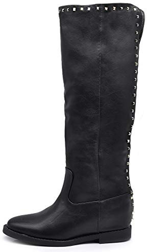 IF Fashion Scarpe Stivali da al Polpaccio Biker Motociclista Equitazione Donna con Borchie Zeppa Interna LY81-4 Nero N.37