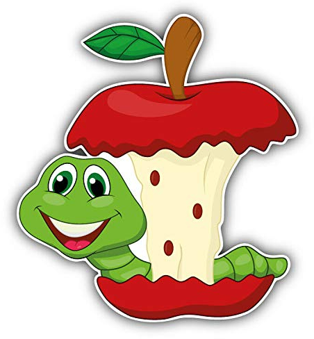 20cm! Hochwertiger Kühlschrank-Auto-Aufkleber Sticker Cartoon Comic Wurm isst Apfel Cartoon Comic UV&Waschanlagenfest Decal