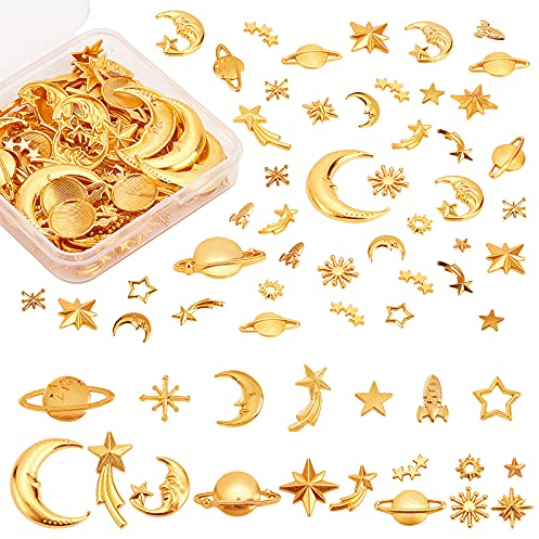 OLYCRAFT 120pcs Kosmos-Thema Harzfüller 20-Style Legierung Cabochons Füllung Charms Sterne Mond Raumschiff Füllung Zubehör Für Harz Handwerk Schmuck DIY - Golden