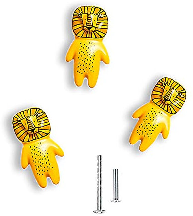 uulu 3 Stück niedliche Tier-Kinder-Knöpfe, Kawaii-Schubladen-Keramikgriffe, schöne Kinderzimmer-Schrankgriffe, Kinderschrankknöpfe zum Selbermachen, mit Schrauben (3, Löwe)