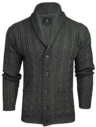 Xact Mens Cable Shawl Neck Cardigan (Charcoal Marl) L