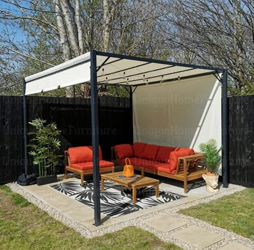 Metal Garden Pergola Retractable Gazebo Canopy Large Structure Sun Shade Roof Patio Awning Modern Marquee 3x3m BBQ Party Yard Backyard
