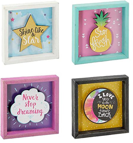 itsisa Wandbild Holzbild 3D mit coolem Spruch (4er Set) - Bild, Wand Deko, Sprüche, Ananas, Stern, Wolke, Mond