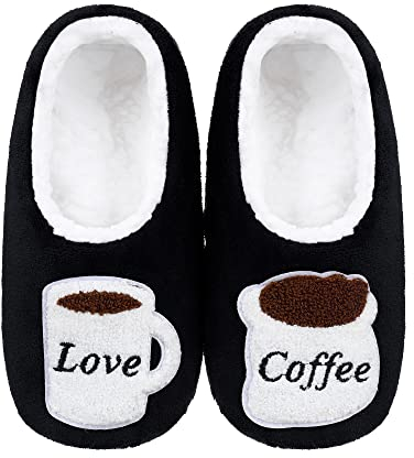 ZYZX Chaussettes Antidérapantes de Lit Femme Duveteux Hiver en Noire Couleurs Taille 35-41,Chausson Chaussette Fantaisie,Pantoufle tasse à café série