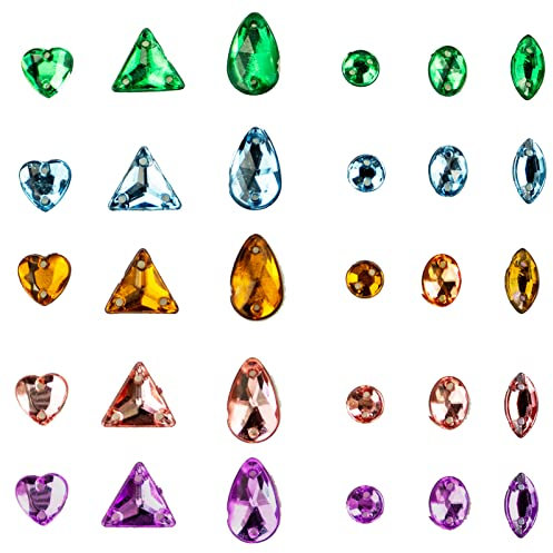 500 Stück Schmucksteine zum Nähen, Acryl, gemischte Formen, Strasssteine zum Aufnähen mit 2 Löchern für Kleidung, Nähen, Perlen, Dekorationen (mehrfarbig)
