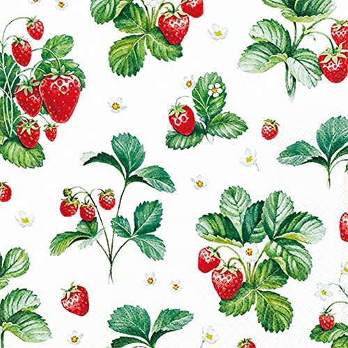 20 kleine Cocktail-Servietten Muster an Erdbeeren | Sommer | Garten | Essen | Tischdeko | Decoupage | Serviettentechnik 25x25cm