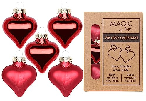 Christbaumschmuck Herzen Glas 4cm x 8 Stück in Kartonbox Weihnachtskugeln Set (Chianti)