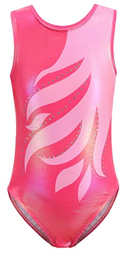 SEAUR - Mädchen Turnanzug Ärmellos Kinder Gymnastikanzug Klassisch Trikot Gymnastik Tanzen Kleidung Ballet Yoga Kleid für Klein Kind 9-10 Jahre - Bronzierende Flamme Rosa