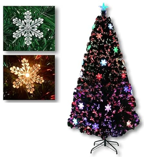 YUENFONG 210 cm Albero di Natale in fibra ottica artificiale con luci a LED, fiocchi di neve colorata, Effetto Realistico, Facile Montaggio, decorazioni natalizie