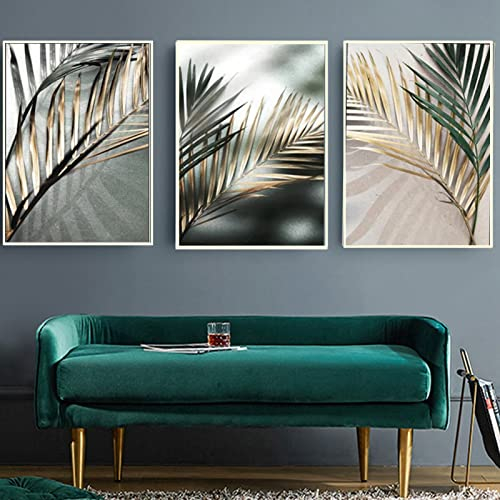HEHGVCF Leinwand Bilder 3er Set Moderne Wandbild Poster Gold, Wald Grün, Kunstdruck Wohnzimmer Home Dekoration Bild Leinwand Gemälde 50X70cm Rahmenlos (60 x 90cm)