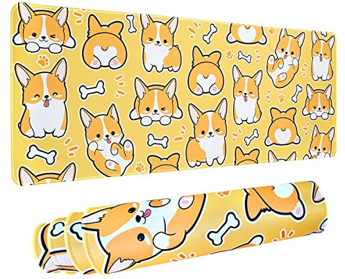 Kawaii Corgi Gaming Mauspad für Schreibtisch, erweitertes großes Corgi Hund Mauspad, orangefarbenes Mauspad XL, langes großes Mauspad, Kawaii Corgi Decor Stuff Zubehör, 80 x 20 cm
