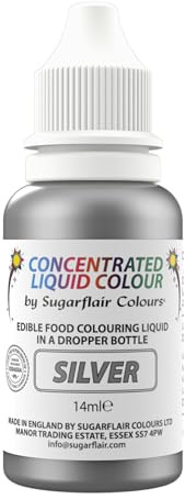 Sugarflair Silver Liquid Food Colouring Droplet For Painting By Mixing With Rejuvenator Spirit - 14ml