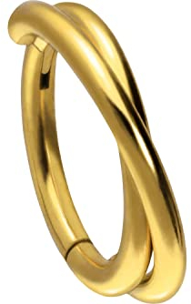 PIERCINGLINE Titan Segmentring Clicker 2 RINGE ÜBERKREUZT Ohrpiercing Tragus Helix Conch Daith 12 mm Goldfarben