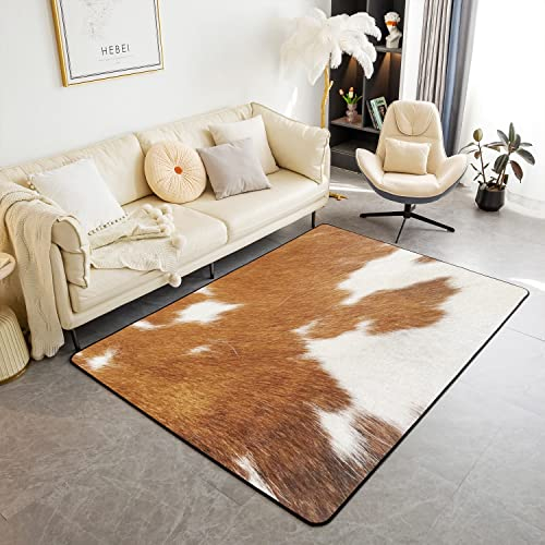 Rindsleder Wohnzimmer Teppiche Kuh Pelz Farm Western Rustikaler Akzent Teppich Abdeckung Kinder Wildlife Tier Haut Dekor Moderne Teppich Anti-Rutsch Weiß Braun Dekor Akzent Teppich Teppich 150x200cm