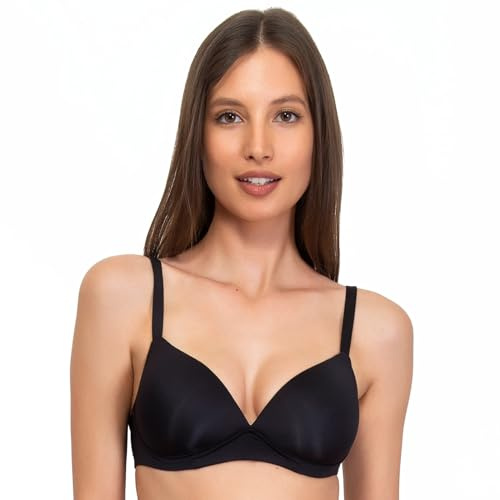 SIELEI, Reggiseno con Coppe Imbottite, Realizzato in Morbida Microfibra, con Finiture Invisibili e Senza Ferretto, Designed in Italy, Color Nero, Taglia 4C