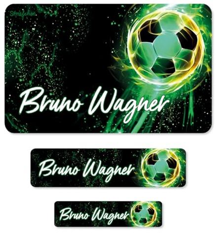 Striefchen® Schuletiketten für Jungen, 100 Stück, personalisiert mit Namen und Wunsch Motiv Fußball