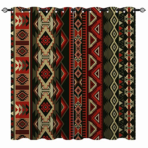 YUANZU Ethnische Vorhänge Geometrisches Navajo Design Ösen Gardinen mit Blickdichte Thermo Vorhang Kälteschutz Blackout Curtain Wohnzimmer Schlafzimmer Verdunkelung Fenster, 2 Stück, H 114 x B 132 cm