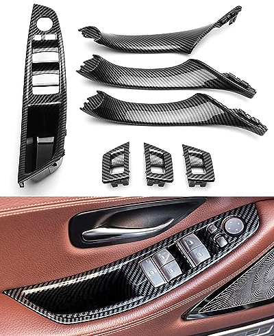 SHSBSCAR 7PCS Türgriff Kit für BMW 5er F10 F11 520 530,Fahrer Seite Fensterschalter Armlehne + Beifahrer Türgriff+Fensterschalter Abdeckungen für 523 525 528 535 (2010-2016)– Kohlefaserfarbe