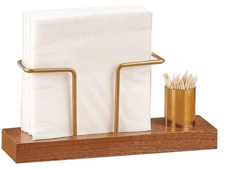 alouweekuky Serviettenhalter Mit Zahnstocherhalterung, Servietten Aus Metall Und Holz Servietten-Rahmen FüR Tischdekoration In Restaurant, Café, Hotel Oder KüChe Serviettenhalter Holz
