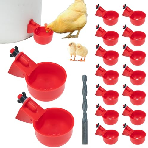 Packung mit 16 automatischen Hühnertränken mit Bohrmaschine,Hähnchenwasserspender,Wassertränke,Geflügeltränke-Set für Hühner, Enten, Gänse, Truthahn, Taube TXZWJZ