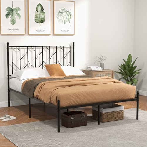 COSTWAY Metallbett, Bettrahmen für 190 x 140 cm Matratze, Doppelbettgestell, Bettgestell mit Lattenrost, 30 cm Stauraum unter dem Bett, Metall Gästebett für Schlafzimmer, Gästezimmer (Schwarz)