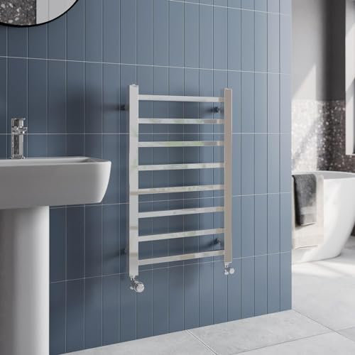 Solaro® 800 x 500mm Square Bar Straight Heated Towel Rail Radiator Modern Central Heating Bathroom Warmer Wall Mounted Ladder Rad, Polished Chrome