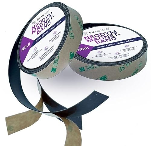 Smagnon Neodym Magnetband Super SLIM Meterware x 12,7mm x 0,5 mm selbstklebend (Magnetband Kombi A+B)