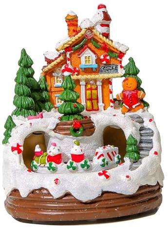 Amagogo Spieluhr, Weihnachtsdörfer, Häuser, Weihnachtsszene, Weihnachtsdekoration, Plätzchenhaus, Figur für Tischdekoration, Feiertage