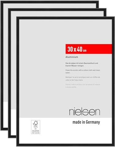 nielsen Bilderrahmen, 30 x 40 cm (3er Set), Aluminium, Schwarz matt, Fotorahmen zum Aufhängen im Hoch- & Querformat, bruchsicheres Kunstglas, Atlanta