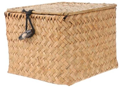 MUCKLILY Straw Box for Tea Storage Wicker Storage Baskets Lids Rattan Basket Lid Home Organizer