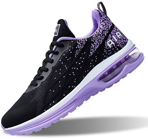 GOOBON Damen Air Laufschuhe Tennis Turnschuhe Sportschuhe Leichtweight Atmungsaktiv Athletisch Sneakers mit Luftpolster für Walking Running Fitness Schwarz Violett38 EU