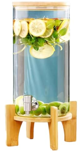 Dispensador De Agua, Dispensador De Jugo Con Grifo Y Soporte, Tarro De Bebidas Con Grifo, Dispensador De Bebidas En Tarro De Vidrio Para Bebidas Frías Y Calientes En La Fiesta,15L