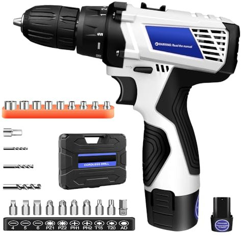 Cordless Drill Electric Screwdriver Impact Cordless Power Drill Driver, 1300mAh Lion Battery Power Screwdriver Small Handheld Drill Set with 2 Variable Speed for Wood Steel, 18+1 Torque, 3/8 Chuck