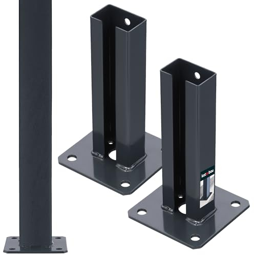 KOTARBAU® 2er Set Pfostenträger 60x40 mm Dübelplatte mit Zaunfuß verzinkt & pulverbeschichtet Aufschraubhülse Pfostenschuh für Pfosten Pfostenträger Doppelstabmattenzaun zum Aufschrauben
