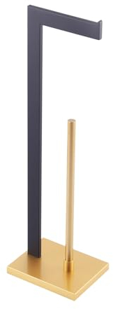 GERZWY Free Standing Toilet Paper Holder, SUS 304 Stainless Steel Toilet Paper Stand with Reserve (Black & Gold) DZY004-BD