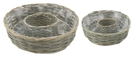 DARO DEKO Holz Pflanzring rund Natur 2er Set - 31 und 39cm mit Einsatz Weiden Pflanz-Schale Ring Blumentopf geflochten Blumenkorb
