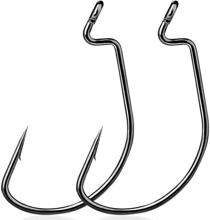 9KM DWLIFE EWG Fishing Hooks 25Pcs Offset Worm Hook Texas Carolina Rig Hooks/Black/Wide Gap for Soft Plastic Baits Freshwater Saltwater(Size 5/0)