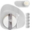 MIQIO Tischset aus Kunstleder - 18er Tisch- Untersetzer-Set - Leder Platzsets abwaschbar - 6 Platzsets, Glasuntersetzer, Serviettenringe | grau | stoneförmig