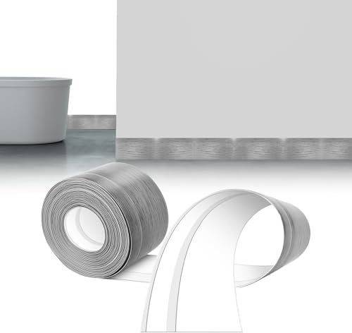 LIHIQIYA Battiscopa Flessibile Autoadesivo Grigio Legno, 6M Battiscopa in PVC, Battiscopa Bianco, Battiscopa per Cucina Sigillante Impermeabile, Battiscopa Morbido Adesivo per Bagno, 50mmx20mm