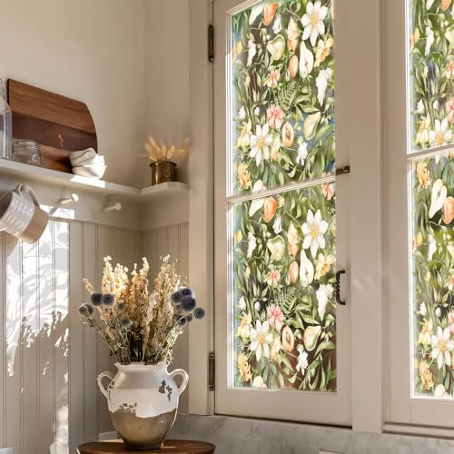CIAODEKO Fensterfolie Buntglasklammern Vintage Florale Privatsphäre Abziehbilder Wohnzimmer Sonnenschutz Abnehmbare Statische Große Herbst Aufkleber DIY Dekorationen