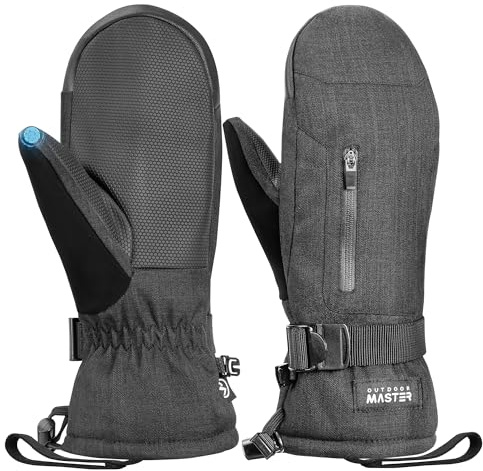 OutdoorMaster Guantes de esquí para hombre y mujer, Thinsulate, impermeables, guantes de nieve, cálidos, resistentes al viento, con doble bolsillo